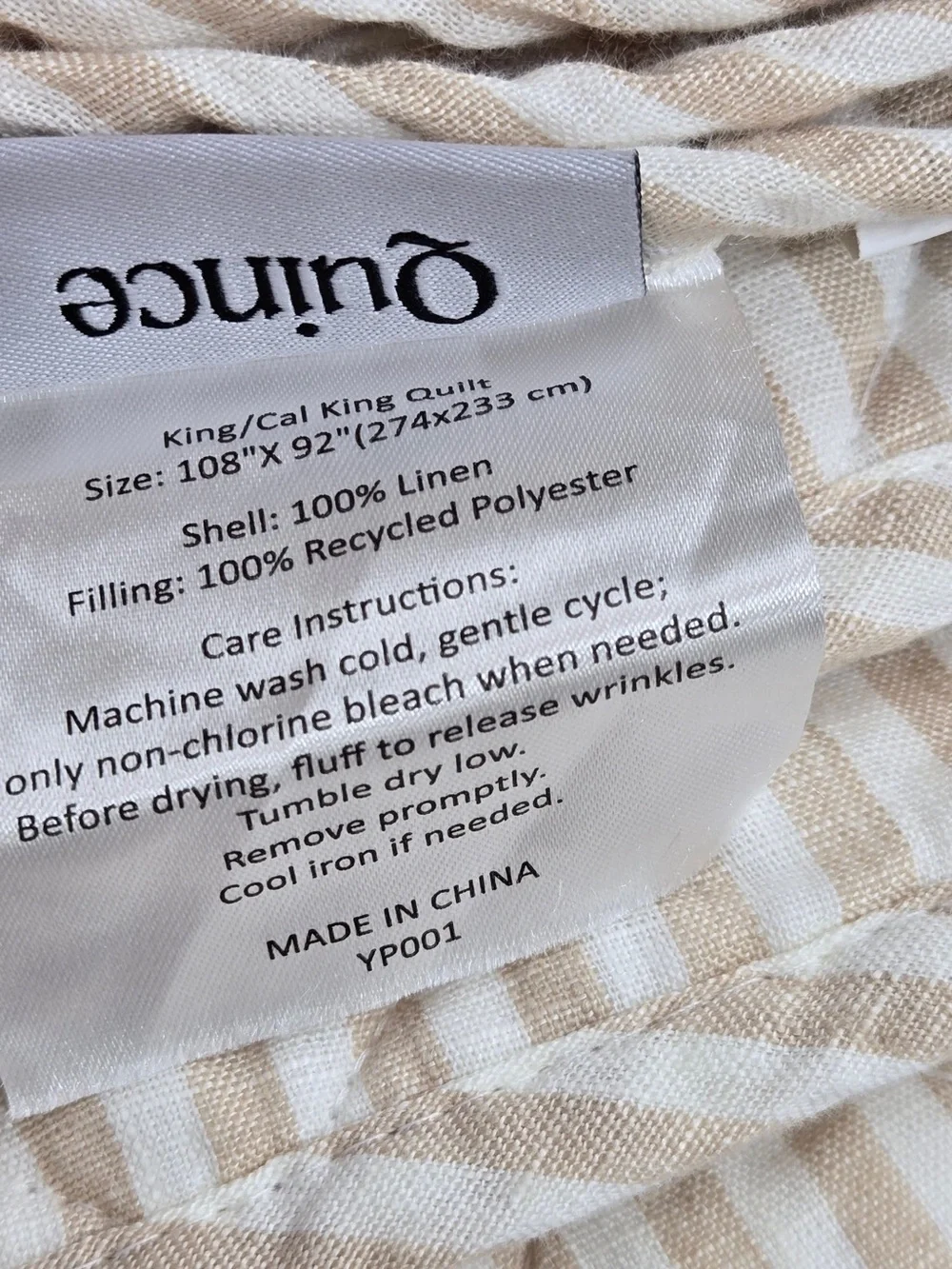 NWOT QUINCE European Linen Striped Quilt King/Cal King Natural/White 9243